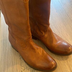 Never worn outside! Frye Women's Heeled Boots in Rich Cognac Brown.